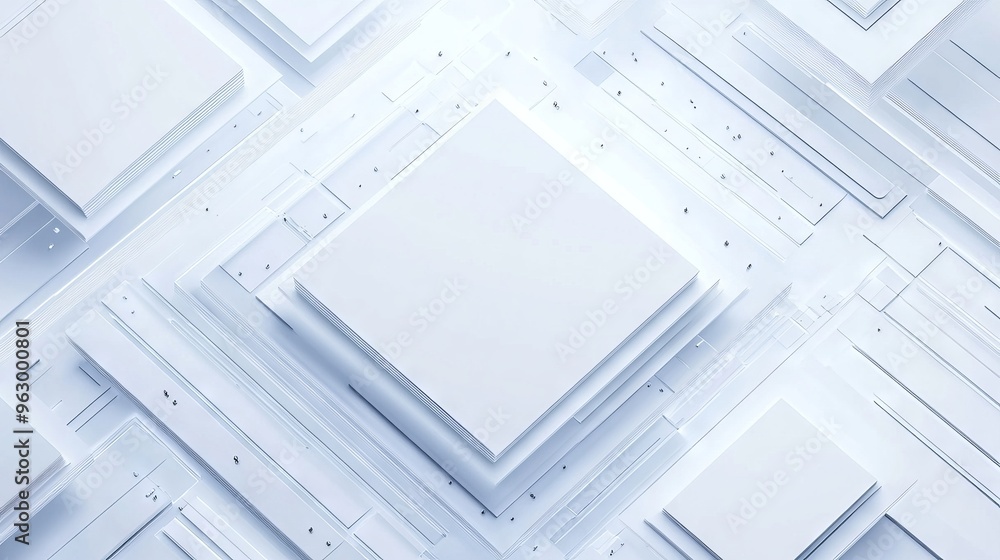 Abstract white square shapes on a futuristic background with clean geometric patterns, minimalistic design, and modern tech-inspired aesthetic, ideal for digital projects, architecture, or contemporar Abstract white square shapes on a futuristic background with clean geometric patterns, minimalistic design, and modern tech-inspired aesthetic, ideal for digital projects, architecture, or contemporar