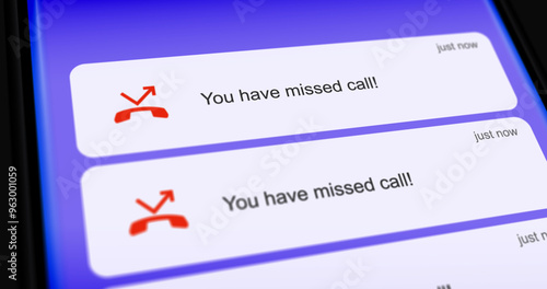 List of missed calls on smartphone screen, unanswered or dropped call scrolling notifications
