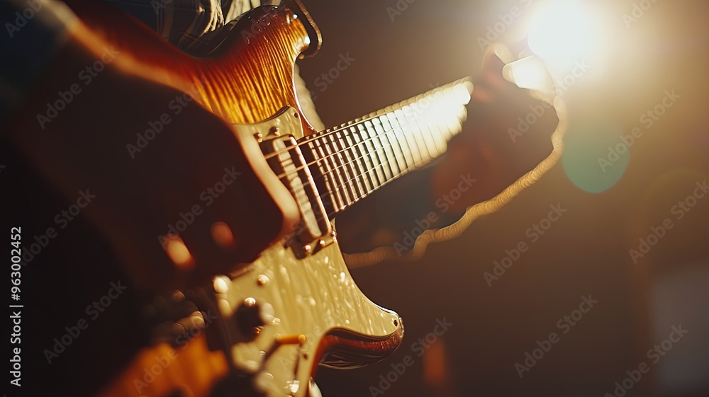 Naklejka premium Man playing guitar , close up