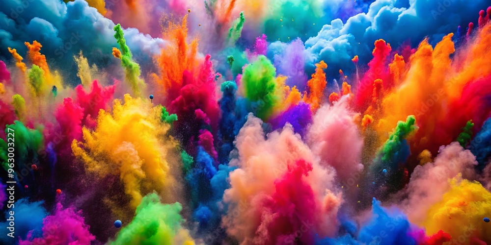 Vibrant powder bursts in air, creating a kaleidoscope of colors and a lively ambiance that's perfect for celebrating Vibrant powder bursts in air, creating a kaleidoscope of colors and a lively ambiance that's perfect for celebrating