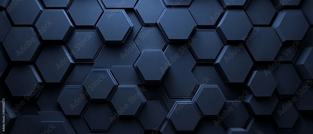 Dark navy blue hexagonal textured background with radial center space, 3d illustration, geometric design with futuristic hexagon pattern, perfect for modern tech, digital design, and sleek visual back Dark navy blue hexagonal textured background with radial center space, 3d illustration, geometric design with futuristic hexagon pattern, perfect for modern tech, digital design, and sleek visual back