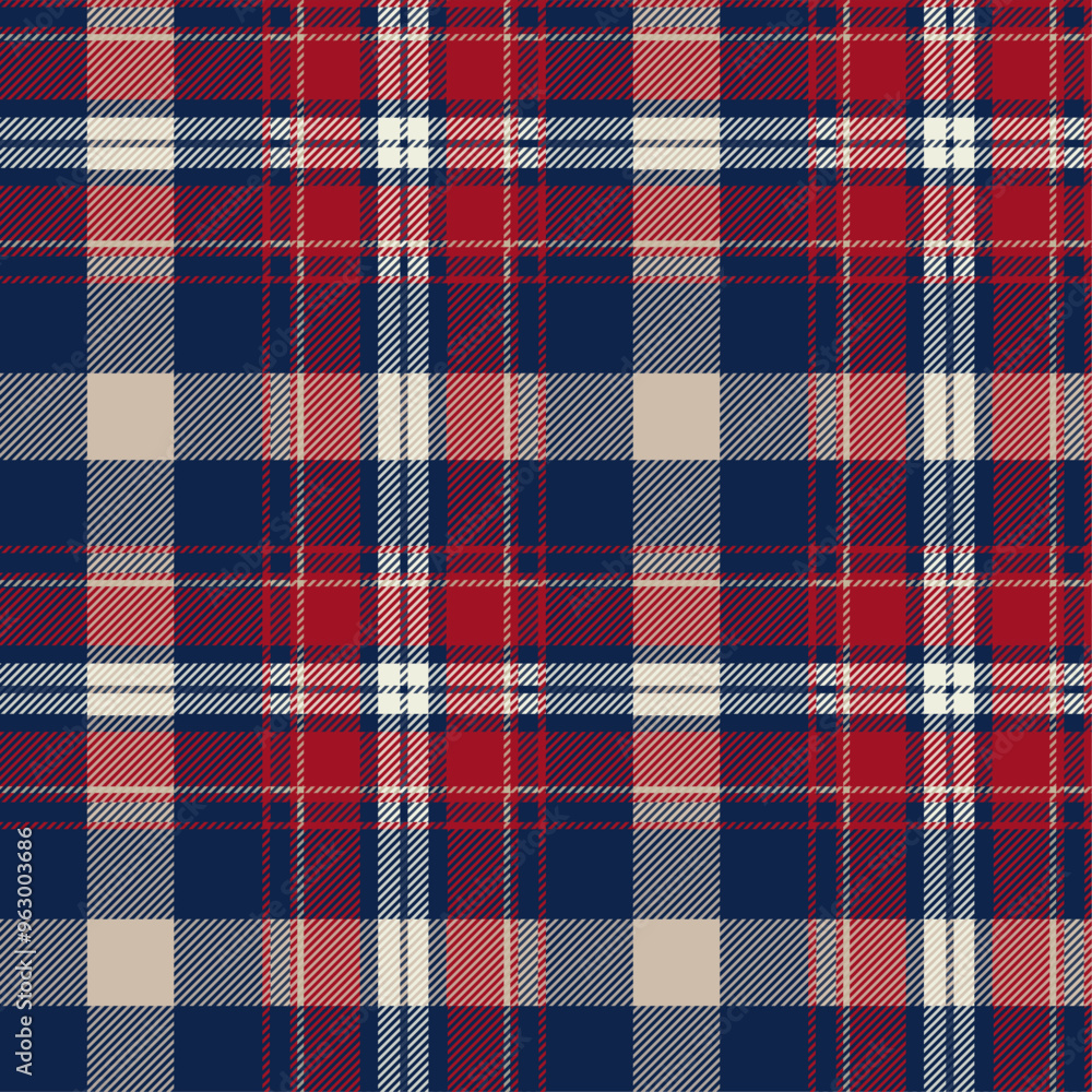 Blue, red and white tartan plaid. Scottish pattern fabric swatch close-up. Blue, red and white tartan plaid. Scottish pattern fabric swatch close-up.