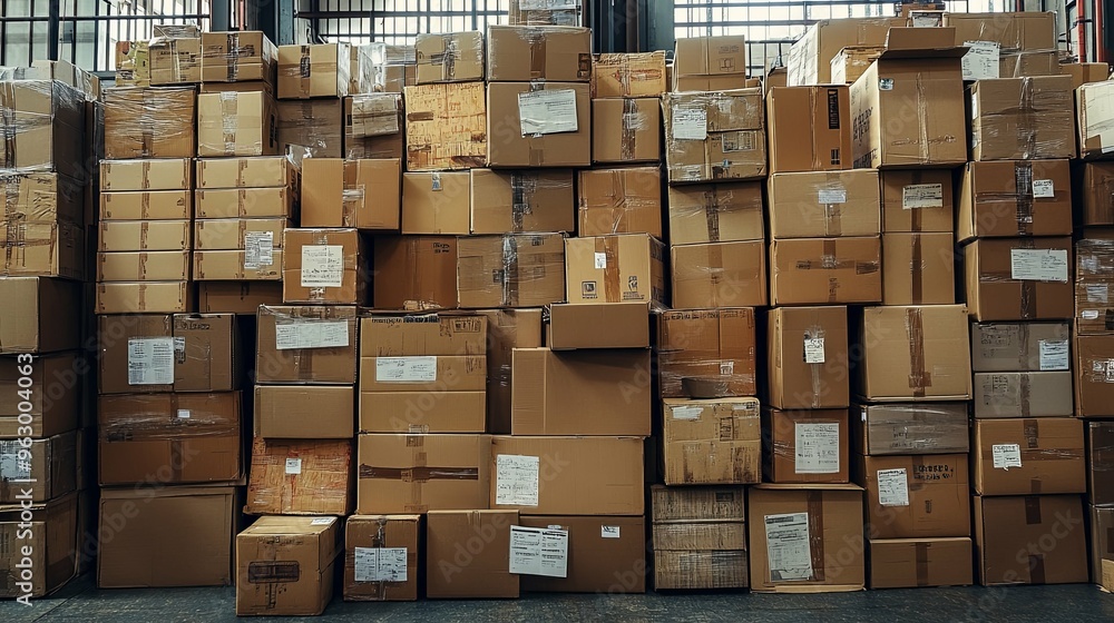Stacked Cardboard Boxes in a Warehouse Stacked Cardboard Boxes in a Warehouse