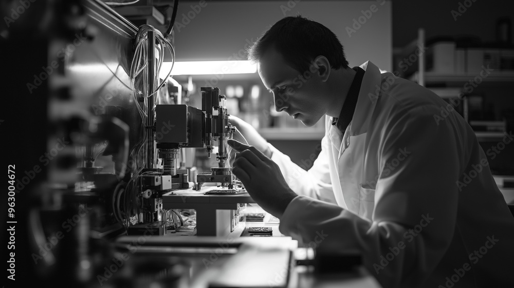 Focused Female Scientist Conducting Laboratory Experiment Focused Female Scientist Conducting Laboratory Experiment