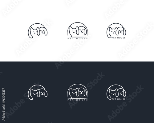 Dog and cat logo design template vector, line of pet logo design suitable for pet shop, store, cafe, business, hotel, veterinary clinic, Domestic animals vector illustration logotype, sign and symbol.