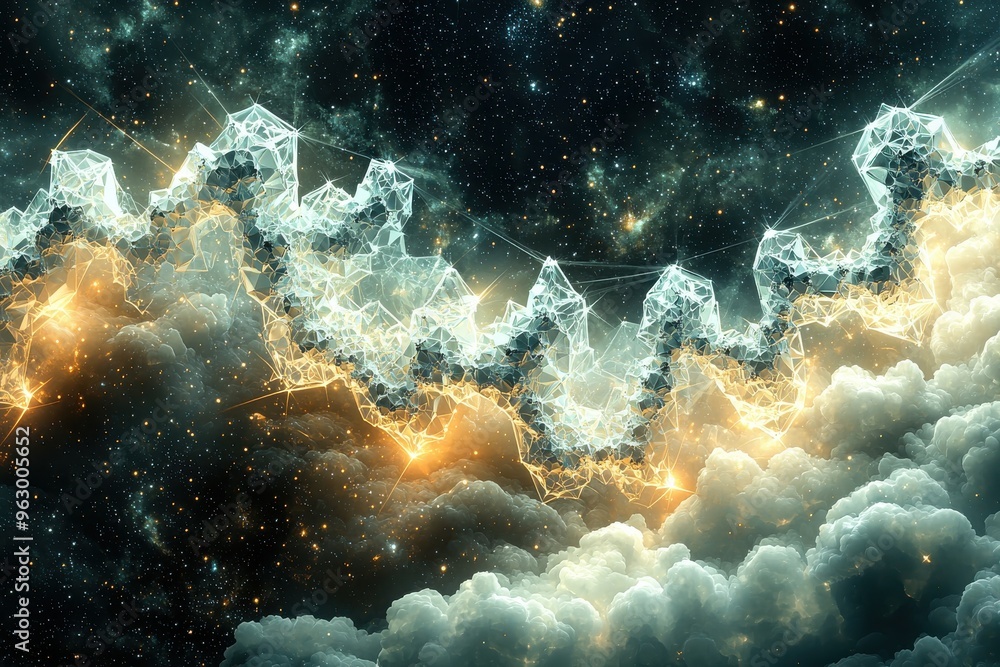 Obraz premium Dramatic cosmic cloudscape with glowing nebula and stars