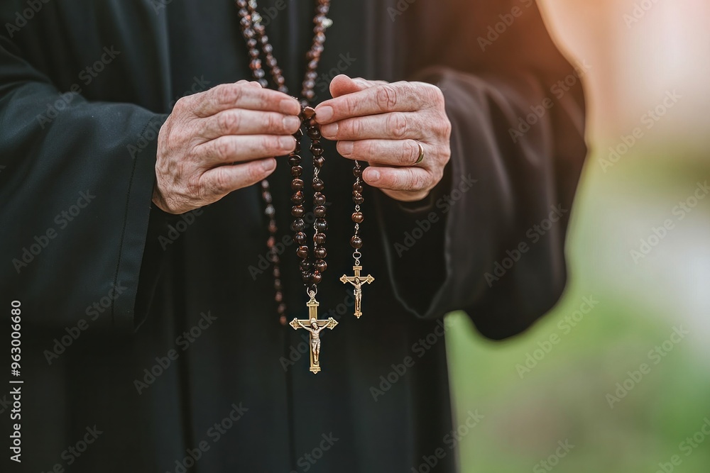 Close up of a priest holding rosary Close up of a priest holding rosary