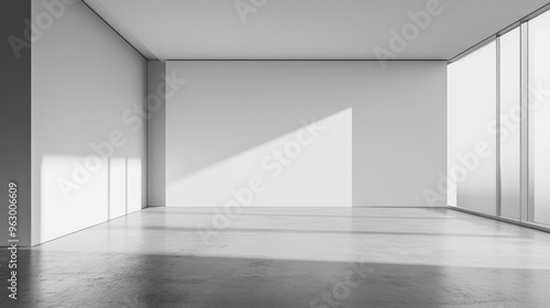 Empty Modern Room with Large Window and Concrete Floor