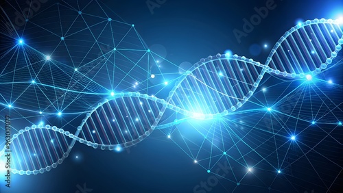 Science template, wallpaper or banner with DNA molecules. Bluee technology background photo