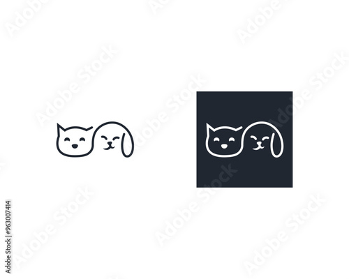 Dog and cat logo design template vector, line of pet logo design suitable for pet shop, store, cafe, business, hotel, veterinary clinic, Domestic animals vector illustration logotype, sign and symbol