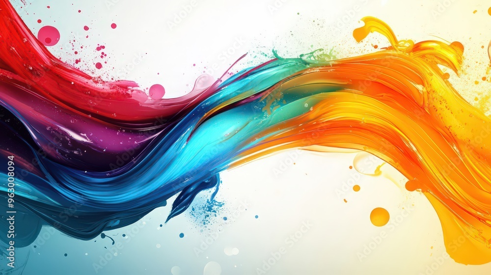 A lively and colorful abstract background featuring swirling ribbon strokes and splash waves A lively and colorful abstract background featuring swirling ribbon strokes and splash waves