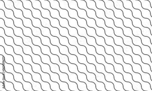 Abstract Wavy Dotted Line Pattern in Black. Seamless black and white pattern featuring wavy dotted lines, creating a flowing, rhythmic design ideal for backgrounds or textiles.