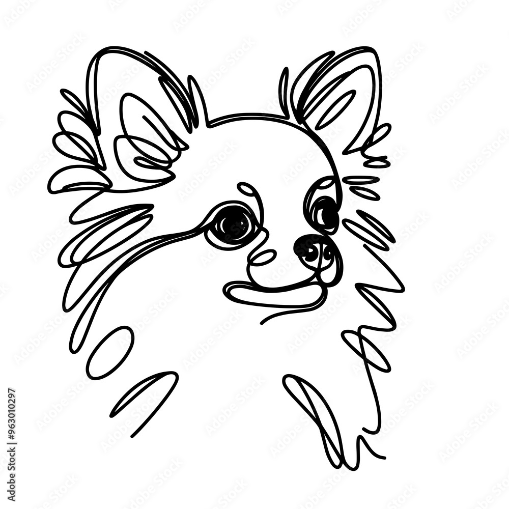 Close-up portrait of Russian toy dog in a line drawing style Close-up portrait of Russian toy dog in a line drawing style