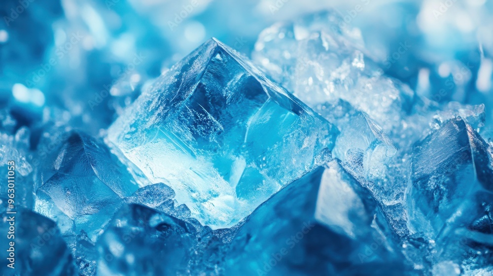 Close-up of grained blue ice with geometric patterns, offering a cold and textured aesthetic. Close-up of grained blue ice with geometric patterns, offering a cold and textured aesthetic.