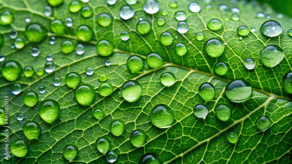 macro green leaf with large water droplets on it macro green leaf with large water droplets on it