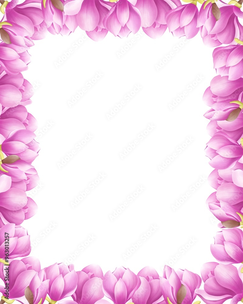 watercolor pink Magnolia frame with pink flowers. watercolor pink Magnolia frame with pink flowers.