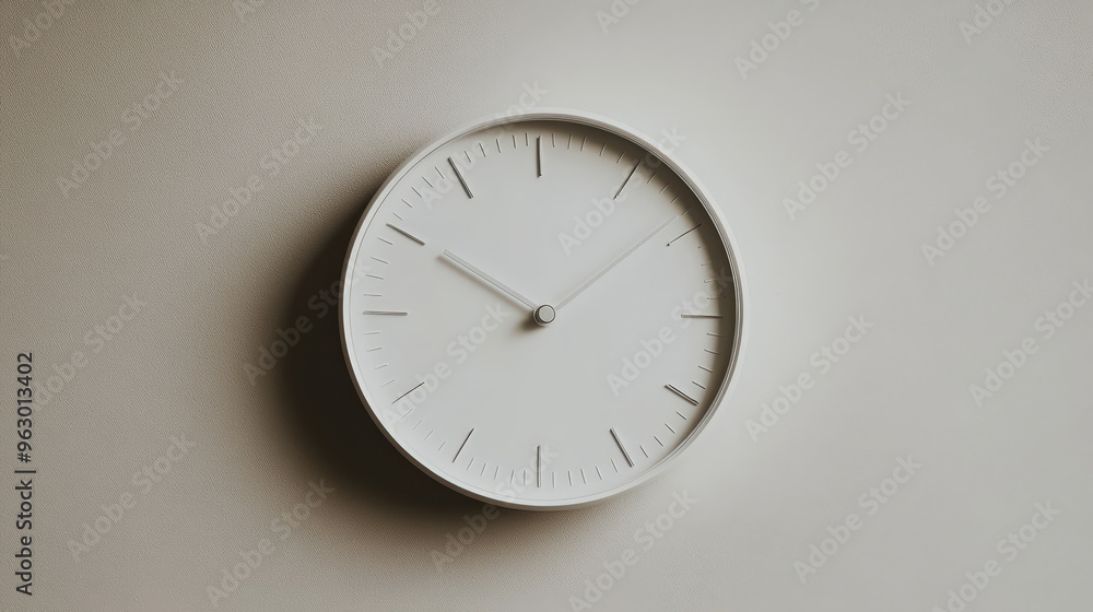 Minimalist white wall clock with clean lines and no numbers on white background Minimalist white wall clock with clean lines and no numbers on white background