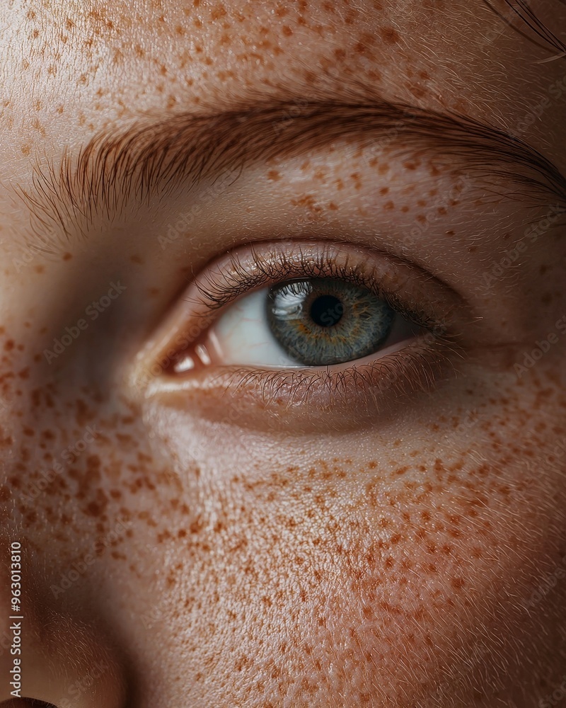 Fototapeta premium A woman with a green eye and red hair