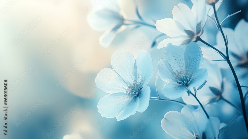 Close-up of delicate white flowers with blue tinted background. Close-up of delicate white flowers with blue tinted background.