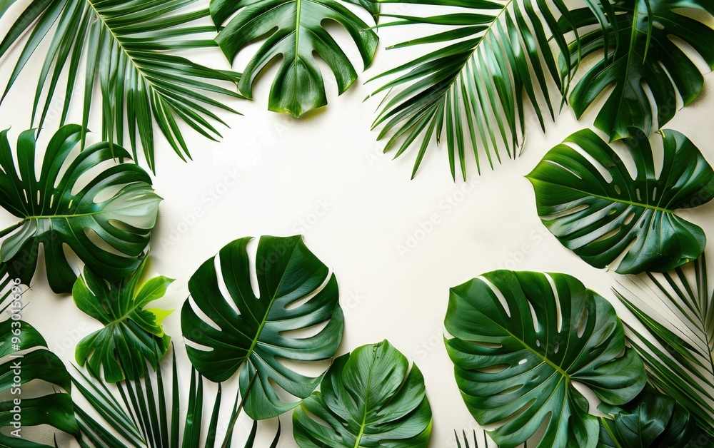 Lush green leaves arranged on a light background. Lush green leaves arranged on a light background.