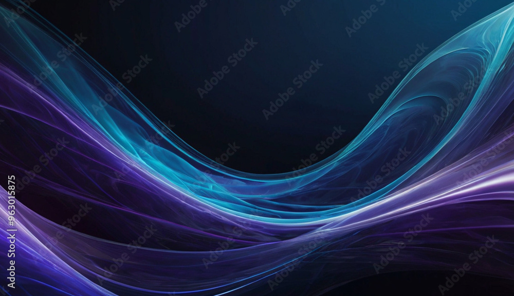 Naklejka premium Abstract waves of light in shades of blue and purple flow gracefully across a dark background, creating a sense of motion and ethereal beauty.