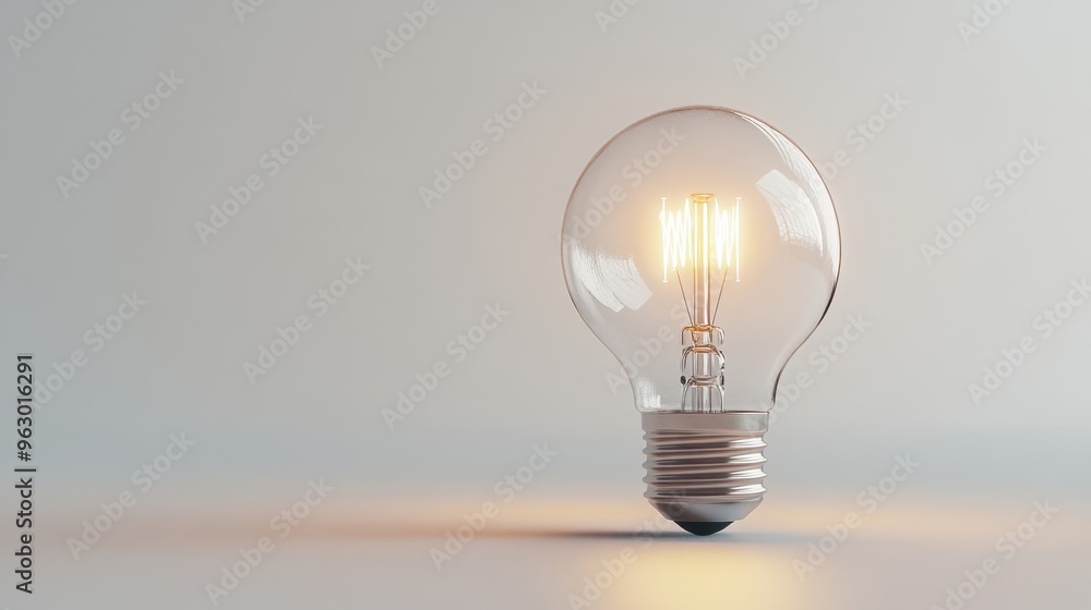 Glowing light bulb, perfectly isolated on a clean white backdrop, emphasizing the simplicity of its form. Glowing light bulb, perfectly isolated on a clean white backdrop, emphasizing the simplicity of its form.