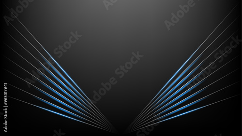 Black business background with light and blue slanting lines wings