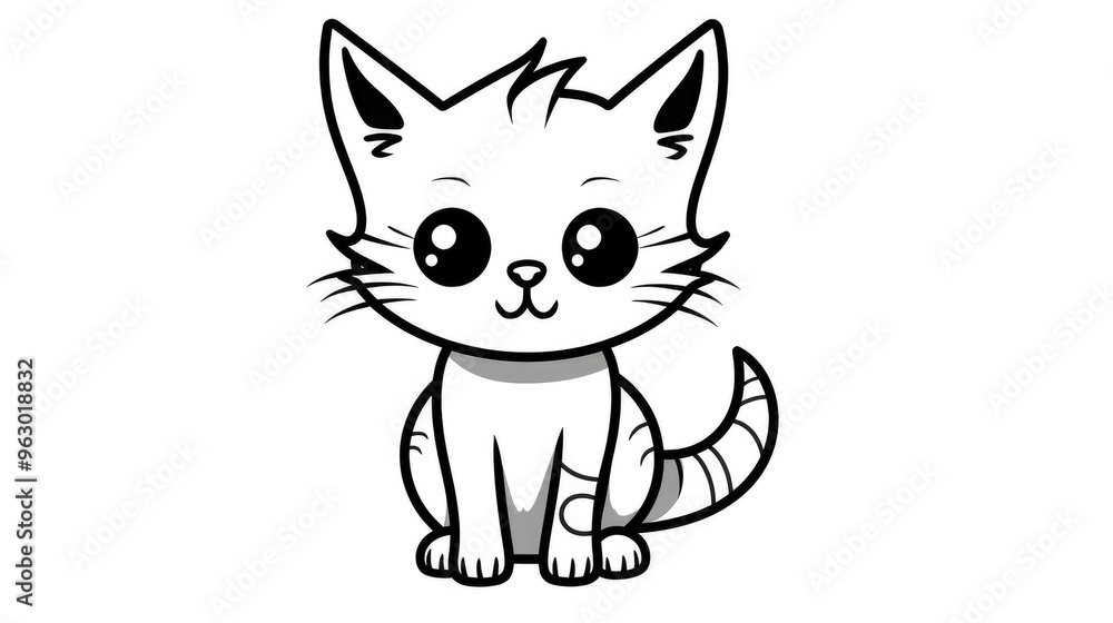 Obraz premium cute little cat coloring page illustration