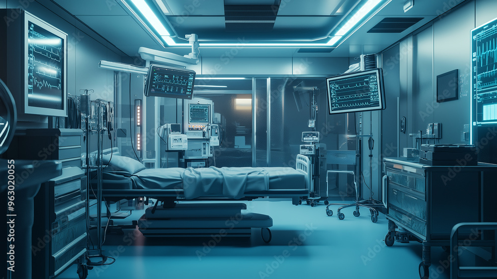 Modern Medical Equipment in a Pristine Hospital Room Modern Medical Equipment in a Pristine Hospital Room