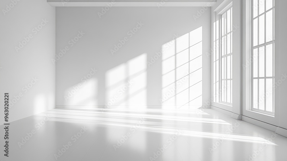 Empty White Room with Sunlight Streaming Through Windows Empty White Room with Sunlight Streaming Through Windows