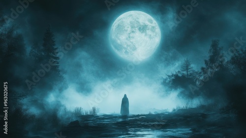 Spooky Full Moon Ghost Scene