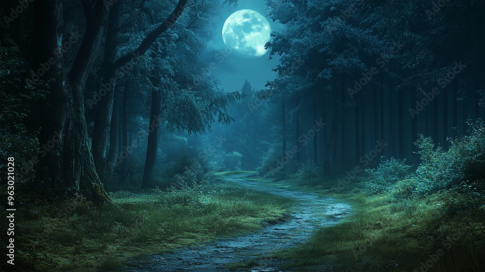 Obraz premium Enchanted Moonlit Forest Path