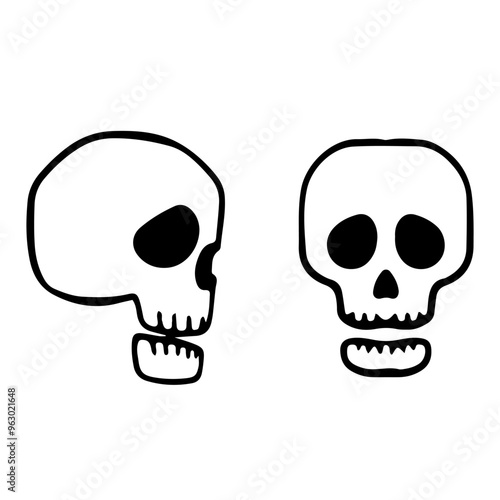 Skull Doodles vector isolated on white background. skull hand drawn.