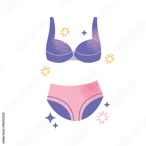 Set of women lingerie. Collection of elegant and sexy nightwear sets. Colorful vector illustration of trendy female underwear bra and panty isolated on white background