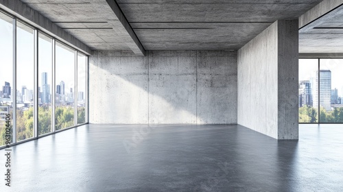 Concrete Office Space with City View Windows