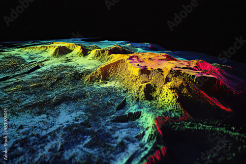 Technical aerial visual, 3D LiDAR GIS aerial map satellite scan model isolated, showing Franceville, Gabon . Elevation, topography, render photo