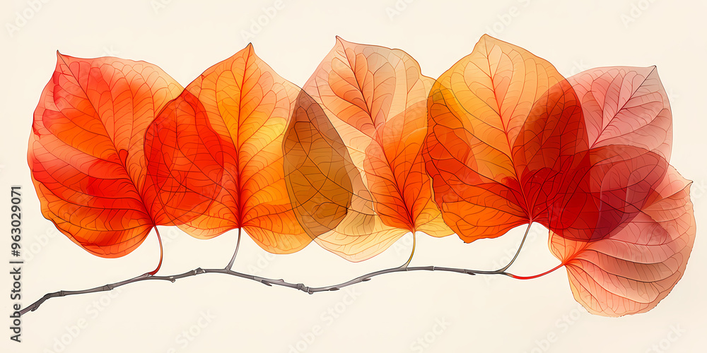 Fototapeta premium Four leaves aligned on a branch