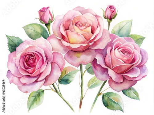 minimalist watercolor illustrations of pink roses with clean lines