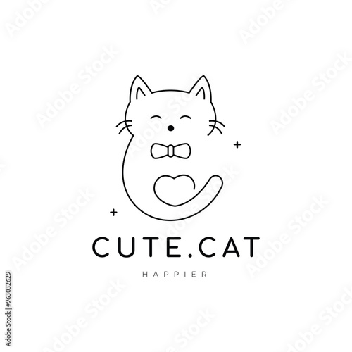 cute cat logo design simple cartoon vector