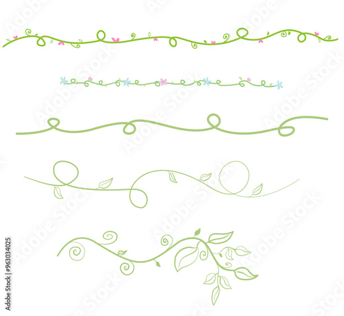green floral border, green vine lines vector png botanical ornament