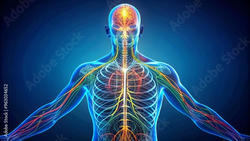 nerve system function vector illustration secondary nervous system anatomy technical medical illustration concept vector graphics art mood futuristic conceptual illustration photo