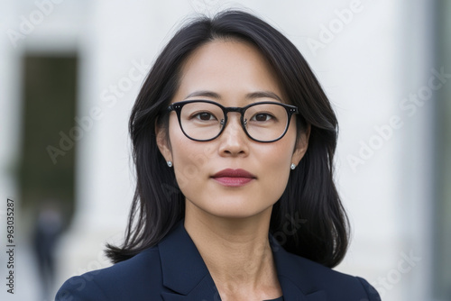 Korean businesswoman wearing suit and glasses serious work at office