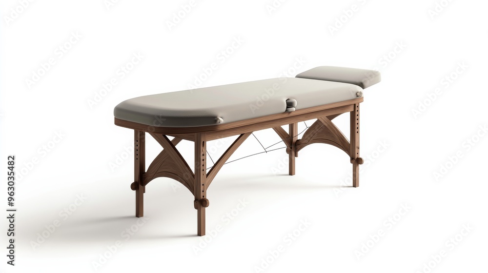 Wooden Massage Table with White Cushions. Wooden Massage Table with White Cushions.