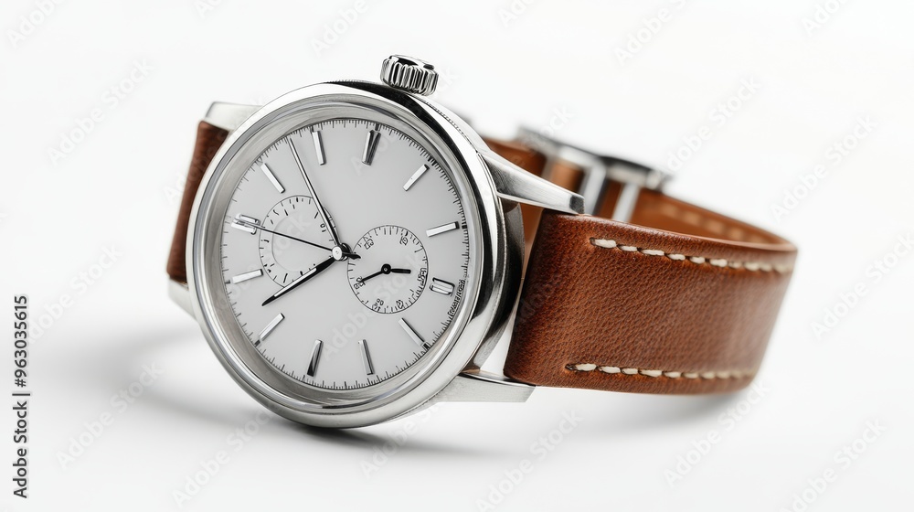 Classic Wrist Watch with Brown Leather Strap. Classic Wrist Watch with Brown Leather Strap.