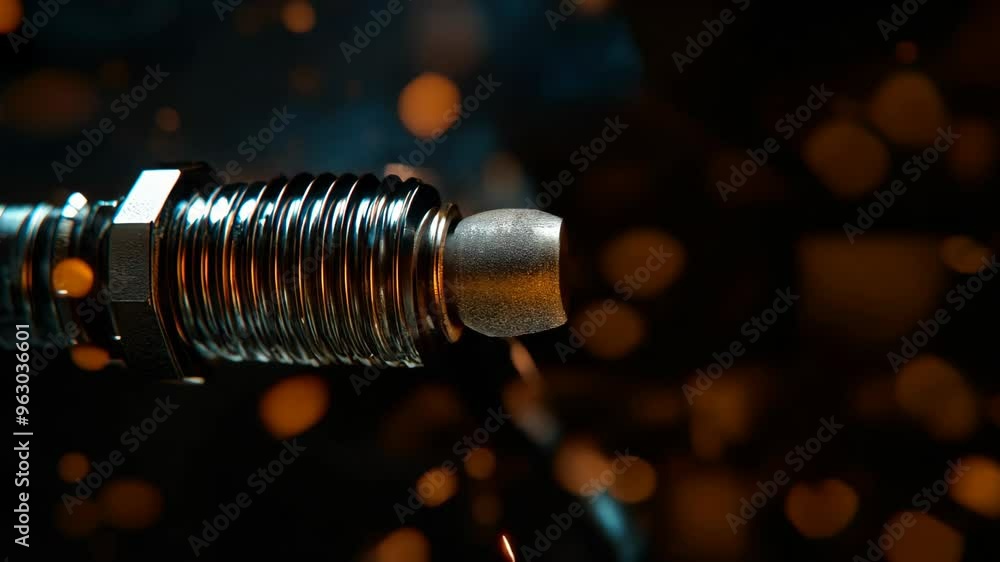 Close-up of a metallic bolt sparking with bright, fiery energy, symbolizing power and mechanics Close-up of a metallic bolt sparking with bright, fiery energy, symbolizing power and mechanics