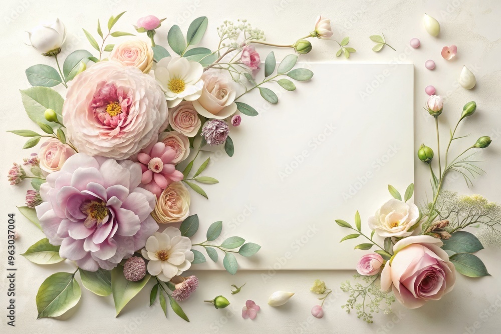 pastel hued floral card design on smooth white background with light and airy texture and delicate typography pastel hued floral card design on smooth white background with light and airy texture and delicate typography