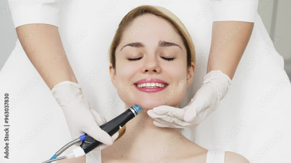 A professional cosmetologist performs hydropeeling and hydrafacial on the client, providing advanced skin care procedures. Ideal for promoting luxury beauty services and enhancing your brand image. A professional cosmetologist performs hydropeeling and hydrafacial on the client, providing advanced skin care procedures. Ideal for promoting luxury beauty services and enhancing your brand image.