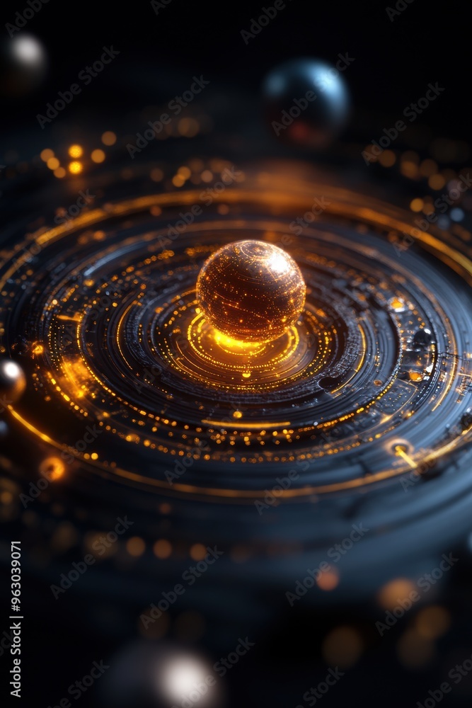 A floating hologram of the solar system with animated planetary movements, showcasing space exploration through digital visualization. A floating hologram of the solar system with animated planetary movements, showcasing space exploration through digital visualization.