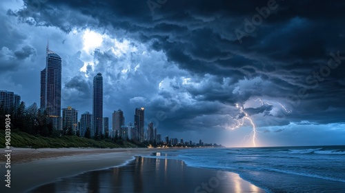 Lightning Storm over City Skyline
