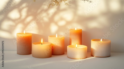 Burning candles with shadow background. photo